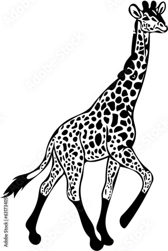 giraffe cartoon isolated on white background   Black and white giraffe walking vector illustration