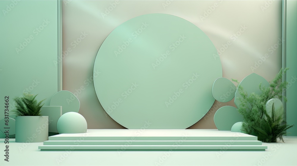 Abstract minimalistic monochrome scene with geometric shapes. Green visualization AI Abstract minimalistic monochrome scene with geometric shapes. Green visualization AI