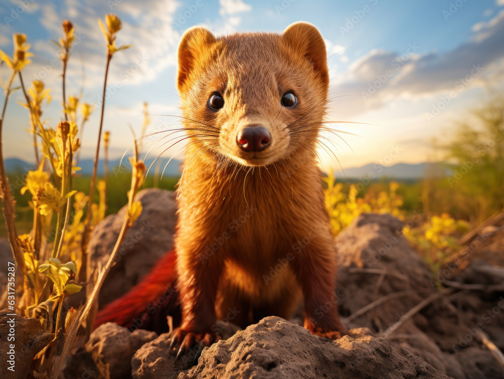 Fototapeta premium Mongoose in its Natural Habitat, Wildlife Photography, Generative AI