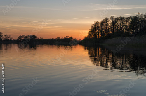 Sunset at the Suedensee near S  rup in Schleswig-Holstein  Germany