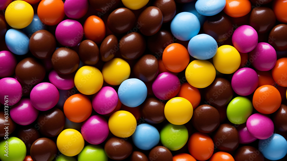 Close up of a pile of colorful chocolate coated candies. Candy background. Generative AI Close up of a pile of colorful chocolate coated candies. Candy background. Generative AI