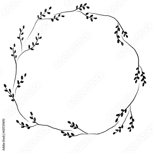 minimal ornament border line wreath floral monochrome