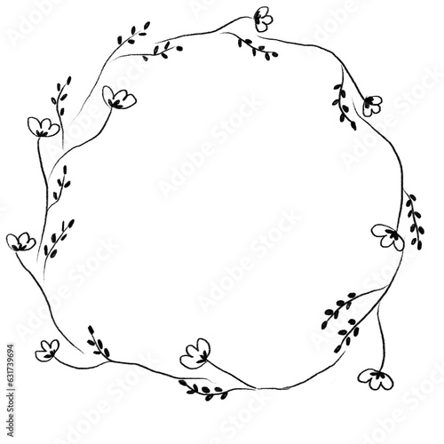 minimal ornament border line wreath floral monochrome