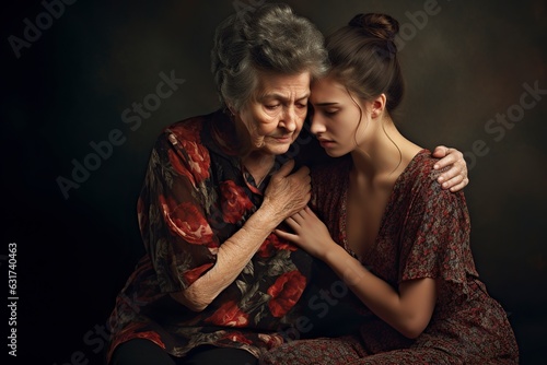 woman comforting upset grandmother