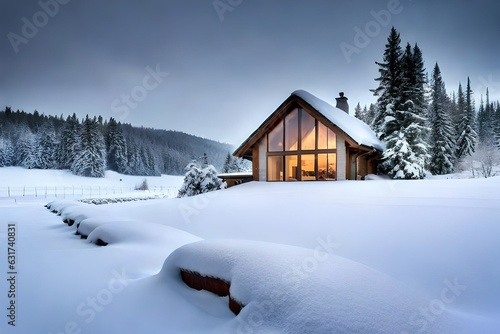 house in the snow generated Ai © Huma