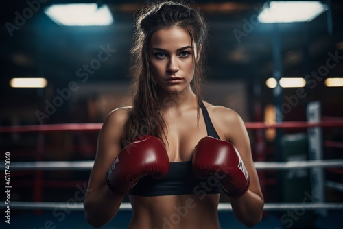 beautiful woman practicing boxing