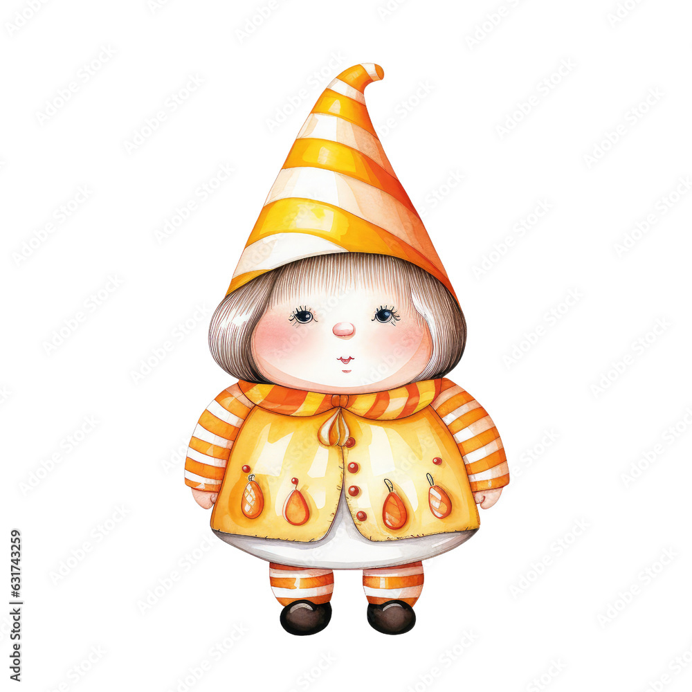 Watercolor Halloween Cute Chubby Gnome Girl (AI Generated)