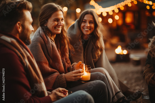 shot of people wrapped in cozy sweaters, enjoying the crisp autumn air and warm beverages Generative AI