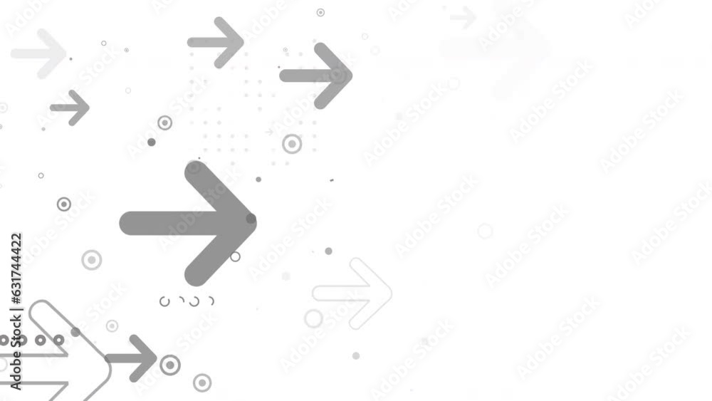 Gray arrows and geometric shapes on a white animated background ...