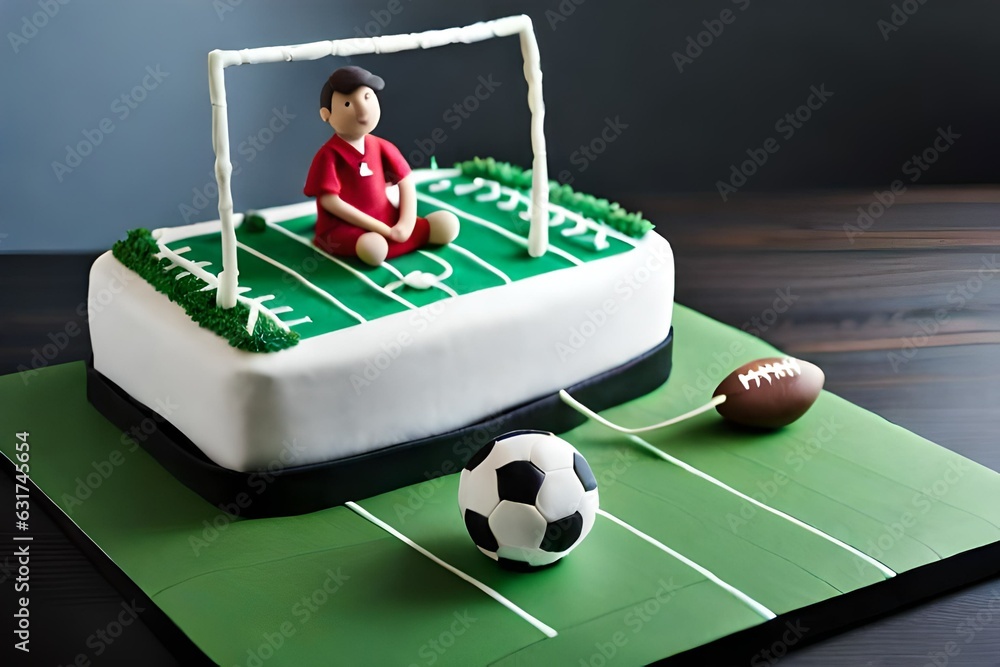Fototapeta premium CAKE OF FOOTBALL THEME AI GENERATED