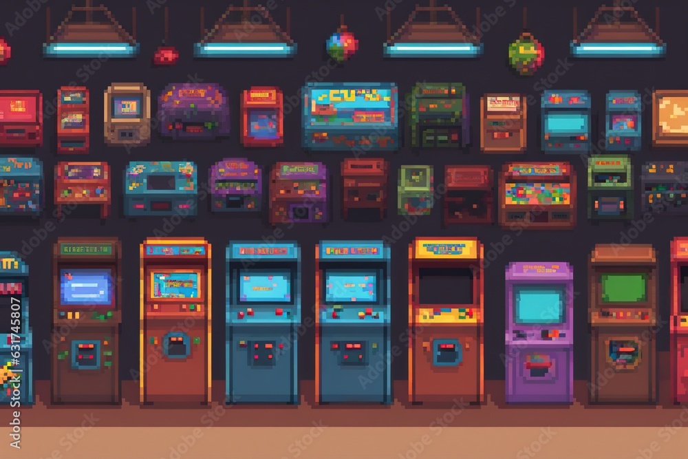 Retro arcade game machine set - obrazy, fototapety, plakaty 