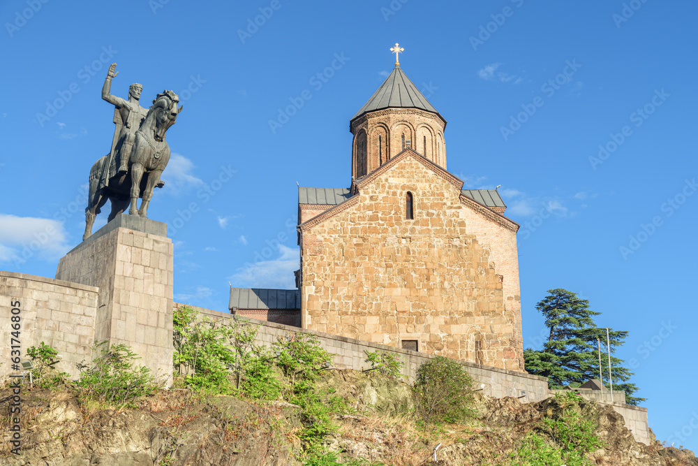 Statue of King Vakhtang Gorgasali and Metekhi Church, Tbilisi