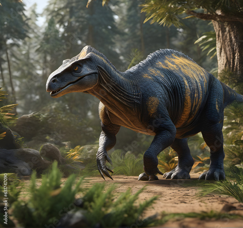 dinosaur ornithischians. Ancient dinosaur in the jungle. Jurassic period. generative AI © EVISUAL