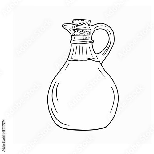 Black and white illustration of a glass jug with a cork stopper.