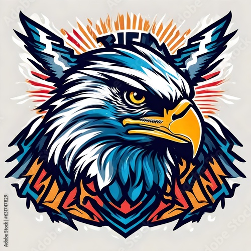 A logo for a business or sports team featuring an American Bald Eagle bird. that is suitable for a t-shirt graphic.