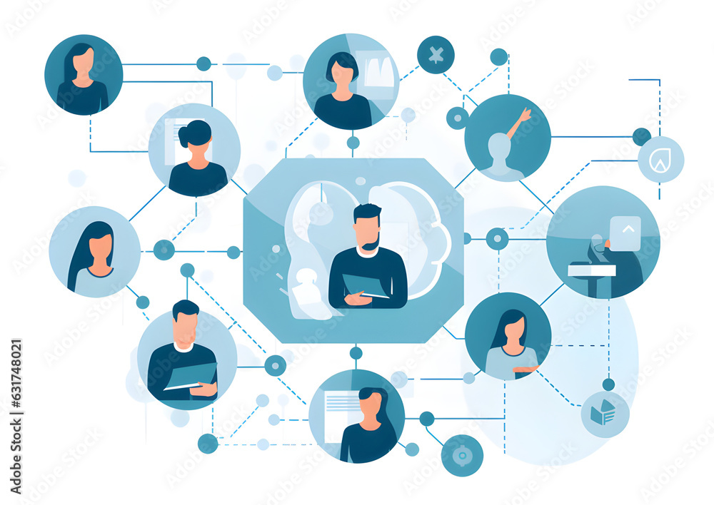 Teamwork illustration. Blue print with icons related to cooperation, teamwork, hands-on-mentality and networking Teamwork illustration. Blue print with icons related to cooperation, teamwork, hands-on-mentality and networking