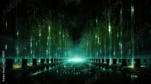 Digital Enigma: Matrix of Green Binary Code. Generative AI © Sascha