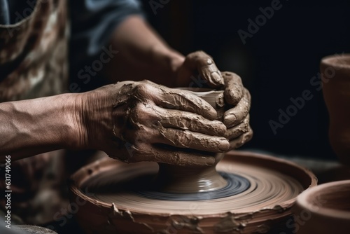 Hands pottery clay. Generate Ai