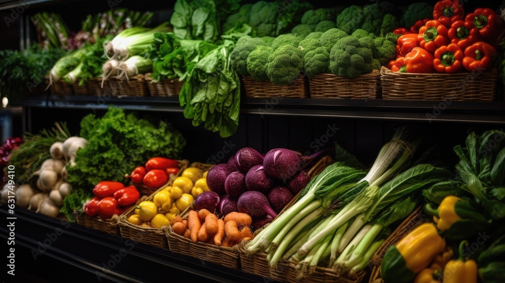 Different varieties of fresh vegetables in local markets, super shops. Generative AI