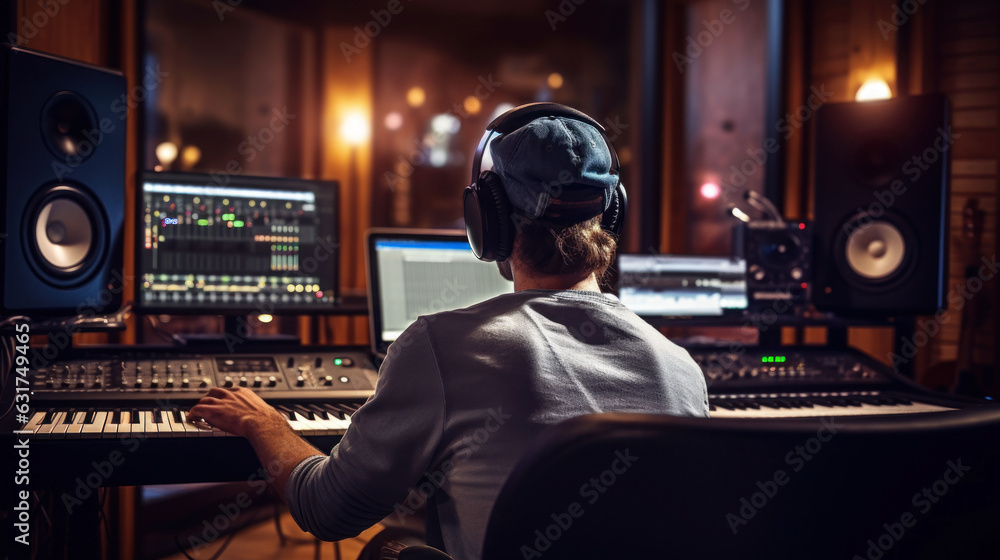 © EmmaStock - Sound engineer wearing headphones and musician recording song in the boutique recording studio © EmmaStock - Sound engineer wearing headphones and musician recording song in the boutique recording studio