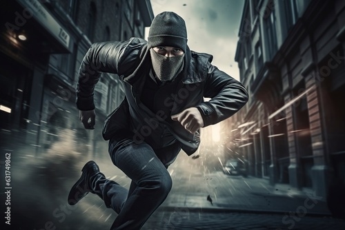 Fotografiet policeman running after a robber after a bank robbery