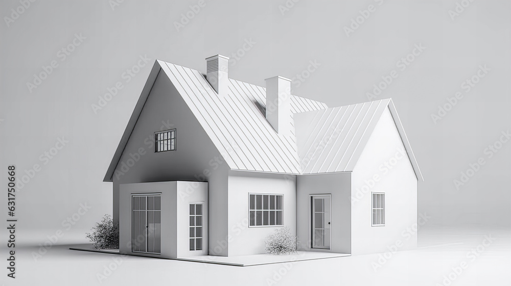 Isolated mockup of a 3D house standing on a white surface. Generative AI technology. Isolated mockup of a 3D house standing on a white surface. Generative AI technology.