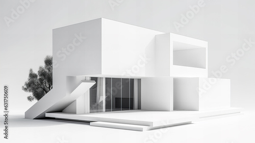 Isolated mockup of a 3D house standing on a white surface. Generative AI technology. © Grycaj