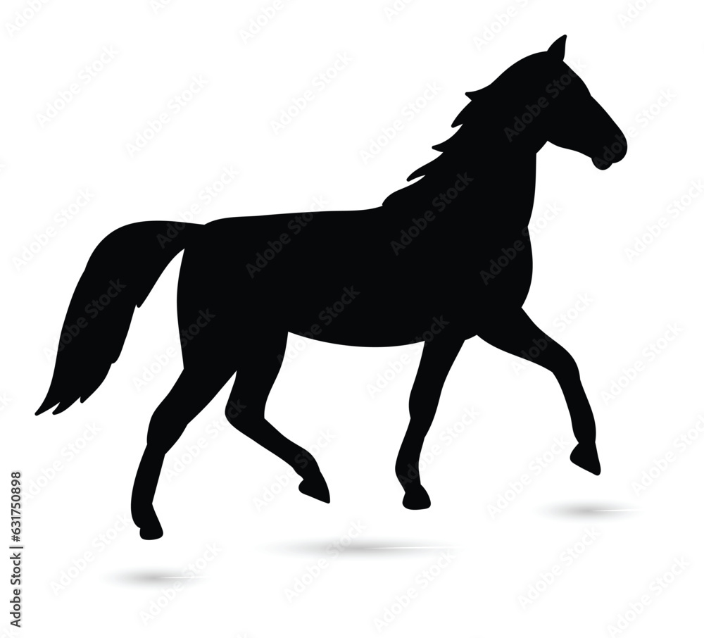 Black Silhouette of running horses isolated on white background 