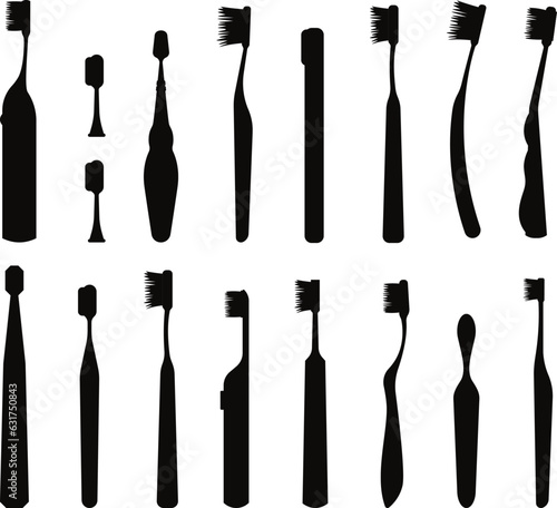  Black Silhouette of tooth cleaning electric brushes garish isolated on white background