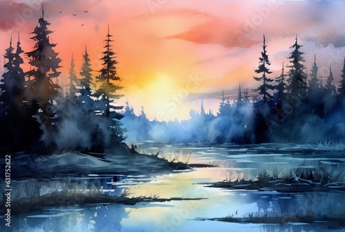 landscape watercolor background. Generative AI