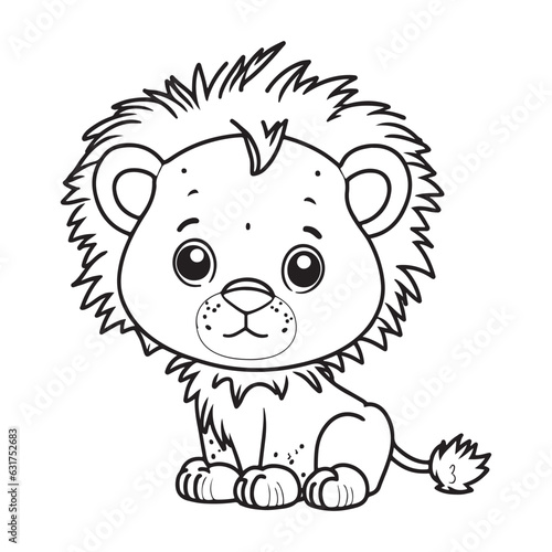 A little cute childish vector lion smiling. Vector illustration for coloring book