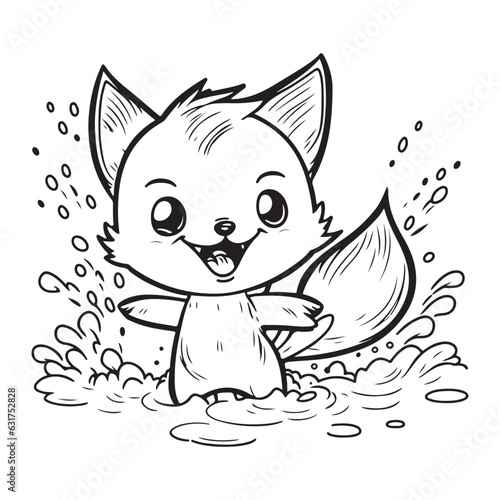 A little cute childish vector foxy smiling. Vector illustration for coloring book