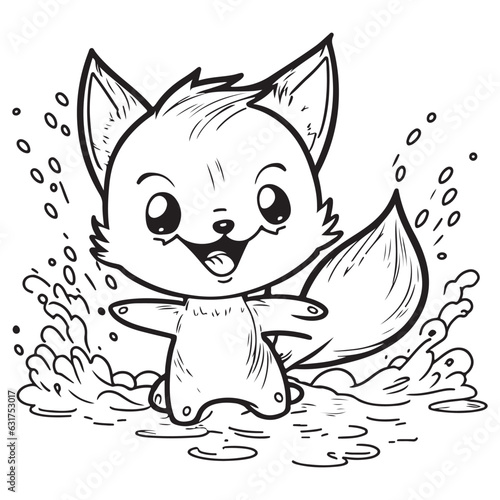A little cute childish vector foxy smiling. Vector illustration for coloring book