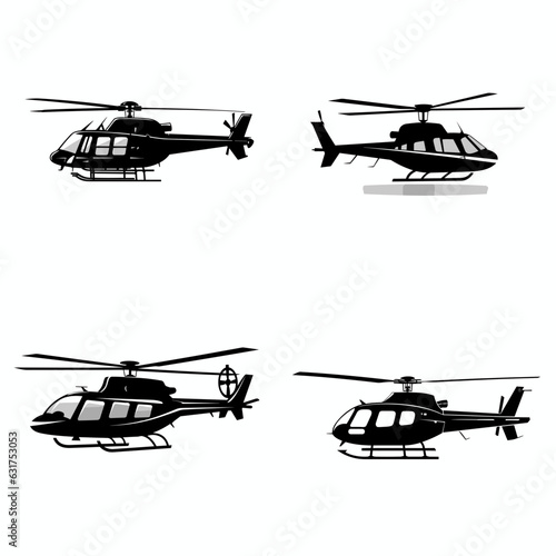 Helicopter silhouette vector set in black on white background
