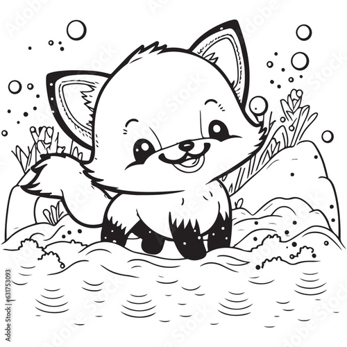 A little cute childish vector foxy smiling. Vector illustration for coloring book