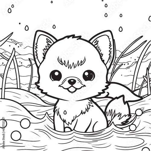 A little cute childish vector foxy smiling. Vector illustration for coloring book