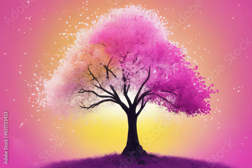 tree with leaves. abstract colorful background, 3 d render, illustration © Shubham