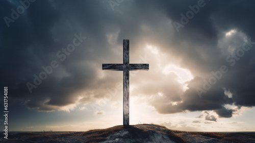 A weathered Christian cross standing against a dramatic sky, encapsulating the enduring power of faith Generative AI