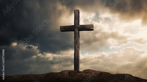 A weathered Christian cross standing against a dramatic sky, encapsulating the enduring power of faith Generative AI
