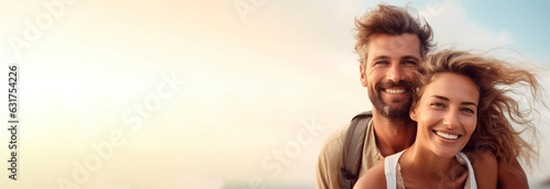 happy loving couple enjoying on the beach