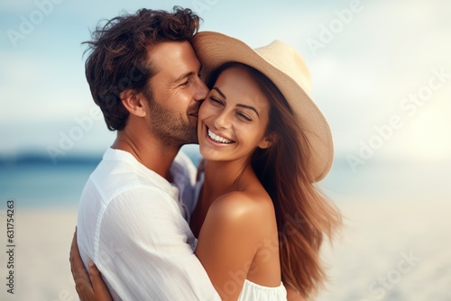 happy loving couple enjoying on the beach