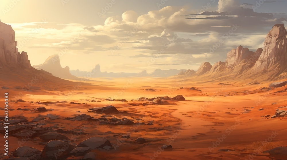 Sunrise over the mountains. AI generated art illustration.