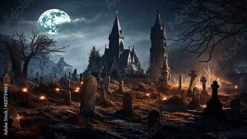 Halloween Spooky Creepy Graveyard Chapel Church Pumpkin 