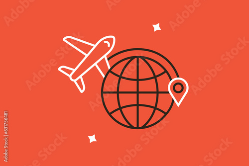 Geometric flying to vacation illustration in flat style design. Vector illustration. 