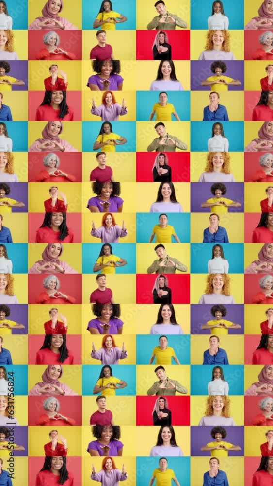 Infinite mosaic of multi-ethnic people blowing a kiss