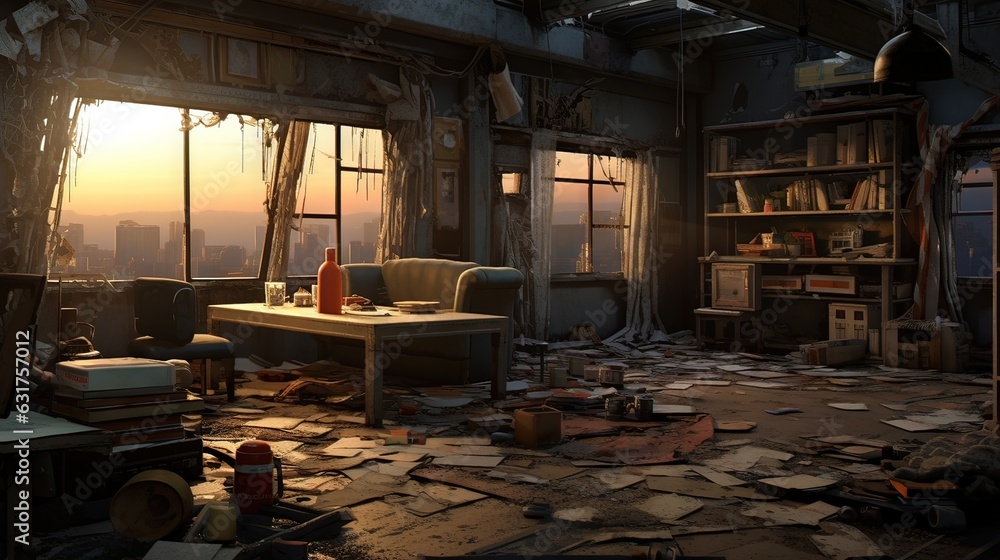 Interior of an old abandoned house. AI generated art illustration. Interior of an old abandoned house. AI generated art illustration.