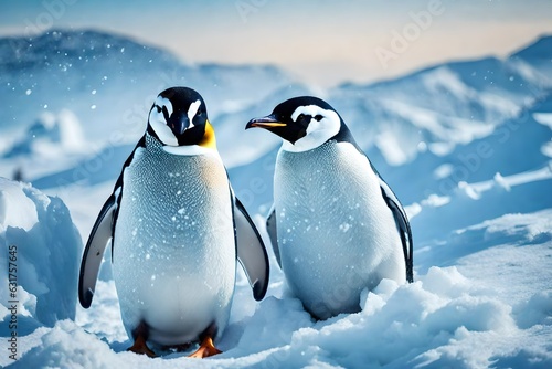 two penguins on the snow photo