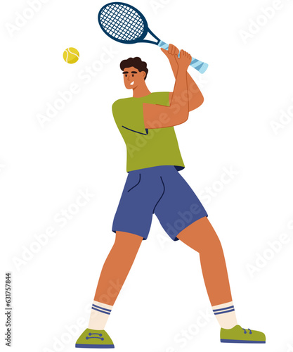 Man Playing Tennis. Sports activities. Tennis championship and tournament. Illustration for website, landing page, mobile app, poster and banner. Flat vector illustration
