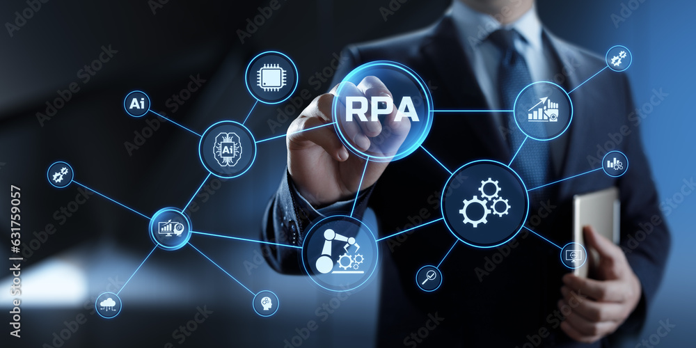 RPA Robotic process automation business process optimisation innovation technology concept. RPA Robotic process automation business process optimisation innovation technology concept.