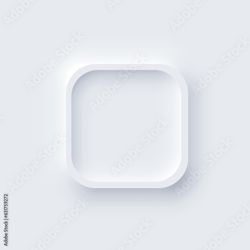Neumorphism UI, square white button with shadow vector illustration. Abstract 3d skeuomorphic minimal soft button, digital design element of square shape, modern indicator